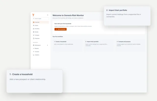 Genesis Risk Monitor overview with first steps to add a household and import a portfolio